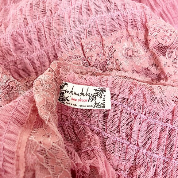 Intimately Free People Condesa Mini Slip Dress Smocked Pink Sheer Lace MEDIUM - Picture 3 of 6
